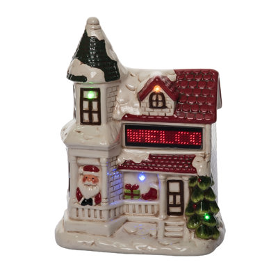 Dolomite illuminant la maison du père Noël avec musique et figurines de père Noël décoratives, décoration de table de Noël en céramique, utilisation intérieure multicolore pré-éclairée, parfaite pour les cadeaux et les cadeaux d'hôtesses