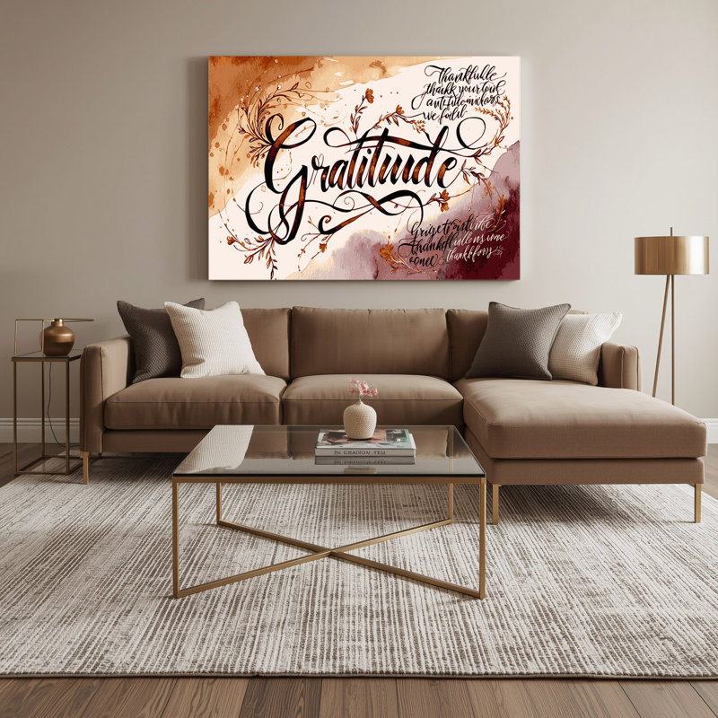 «Thanksgiving Thankfulness citations», art mural sur toile beige, 24" H x 36" W