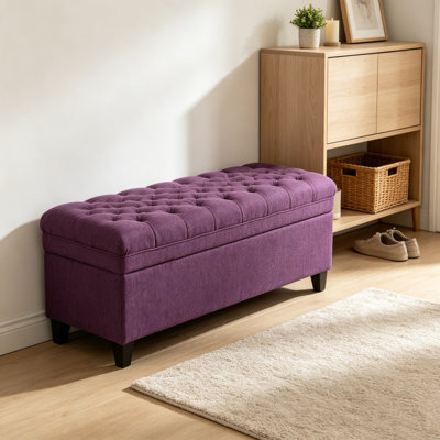 Pouf de rangement en tissu violet, pieds en bouleau, pouf rembourré, pouf multifonctionnel pour salon offrant un siège d'appoint et un espace de rangement dissimulé pour jeux et jouets, montage facile, nettoyage localisé pour une utilisation domestique