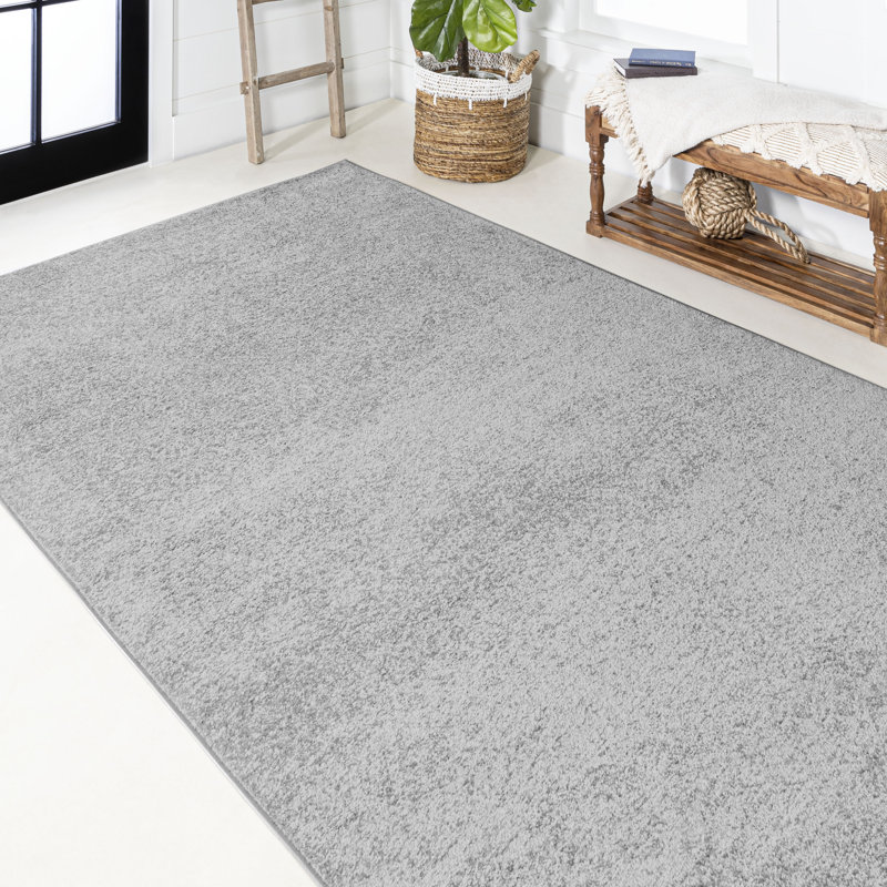 Asaiah Solid Low-Pile Light Gray Rug, Rectangle 4' x 6'