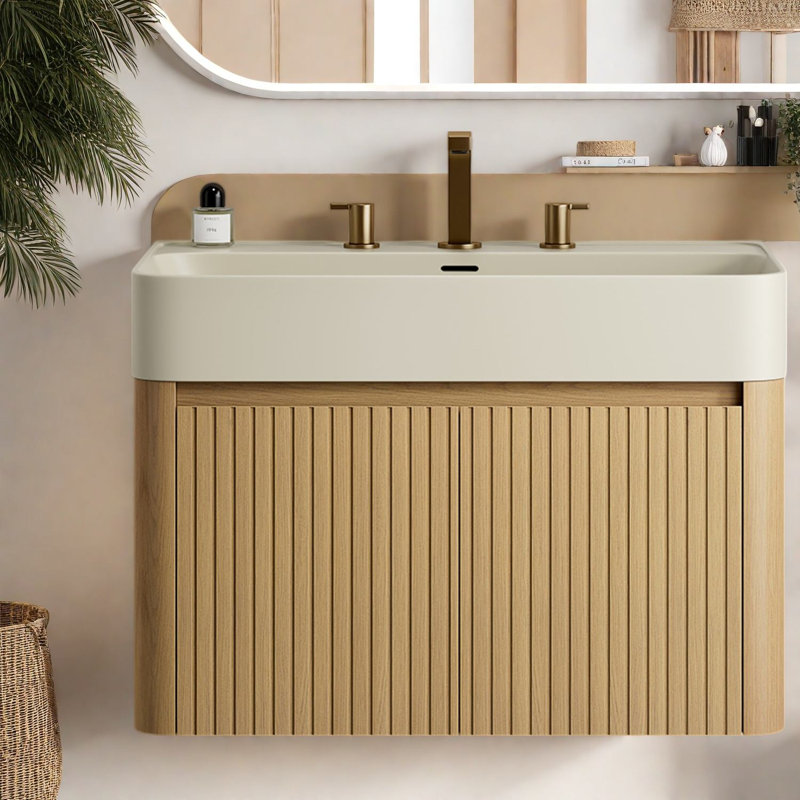 Meuble-lavabo flottant de 36 pouces avec lavabo, surface solide, salle de bain moderne, 29.53