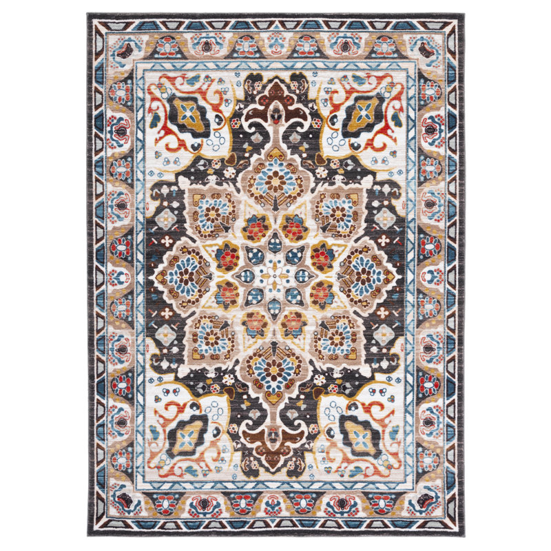 Manado Oriental Beige/Charcoal Area Rug, Rectangle 4'5" x 6'