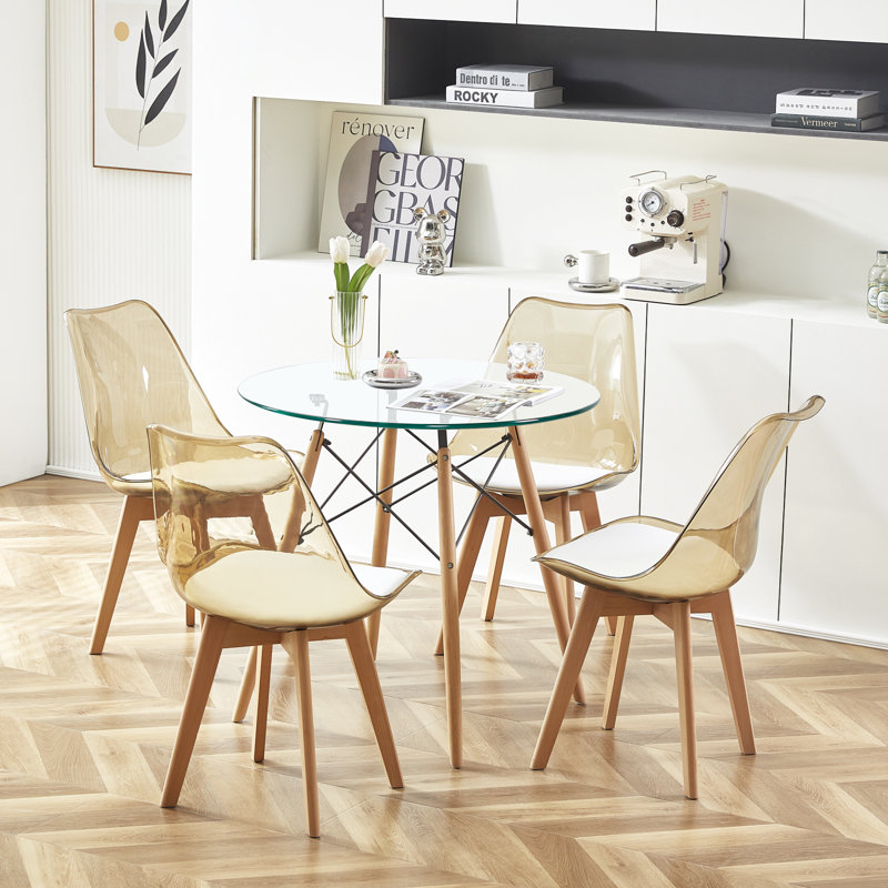 Ensemble de salle à manger Isalena, Transparent Amber, 5 Pieces: 1 Table, 4 Chairs