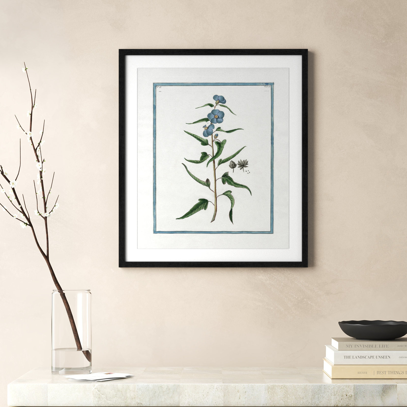 Colombe "Shabby Elegance Botanical I" Print, 21.5" W x 25.5" H, Black Framed