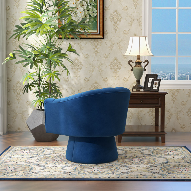 Fauteuil demi-tonneau pivotant de 25,2 po Iryanna, Velours marine, 1
