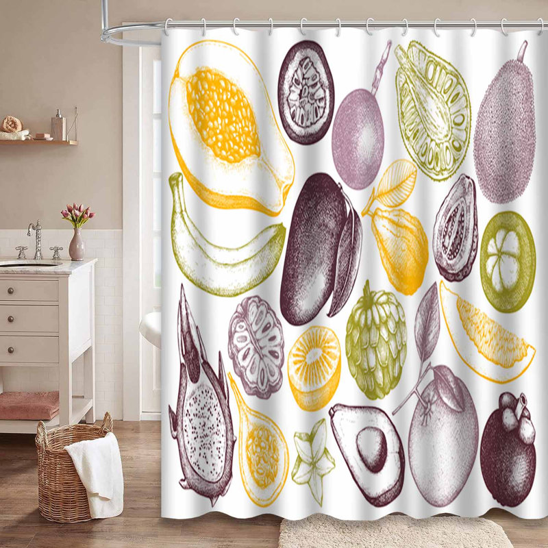 Rideau de douche imperméable à motif de jardin avec 12 crochets TropicSketch, L 72 po x l 72 po