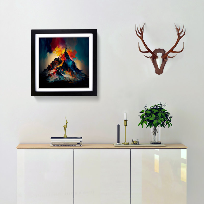 Mountain Abstract Expressionism - Single Picture Frame Print on Wood, Black