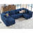 Ashbury Ivery 116.6" Wide U Shaped Linen Reversible Modular Sofa Livingroom Apartment Storage Sofa Sectional Couch-1868602548