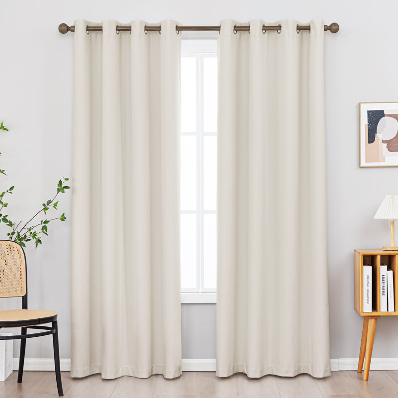100% Blackout Thermal Insulated Polyester Curtain Pair, Beige, 52" W x 54" L