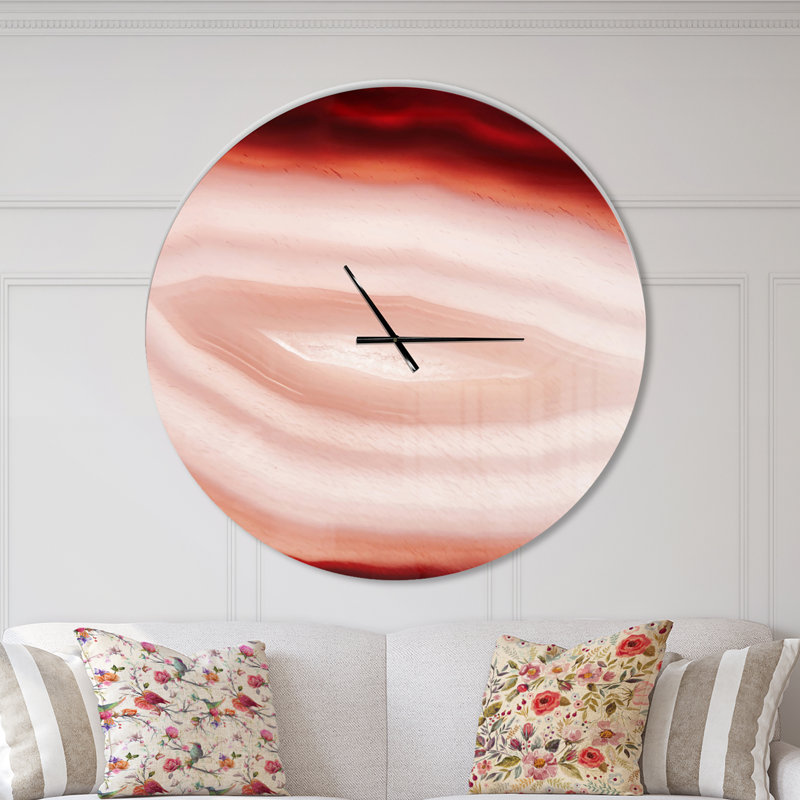 Agate with Chalcedony Geological Crystal - Modern wall clock, Oversized, Cream/Orange/Maroon