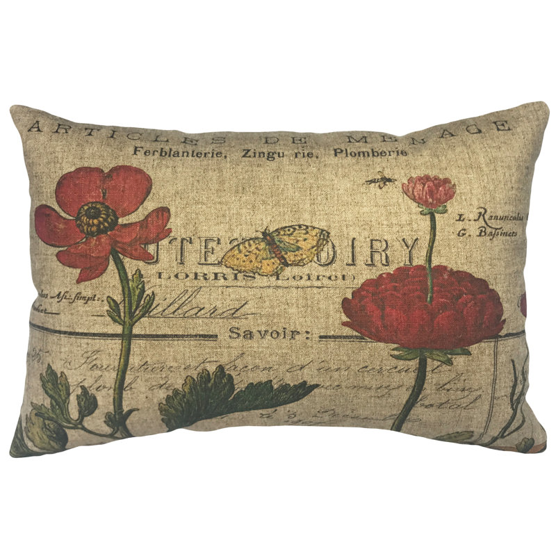 Floral Linen Reversible Throw Pillow