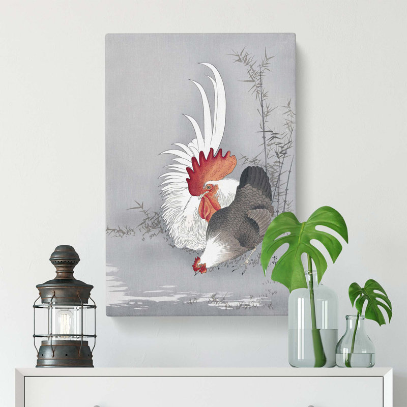 Rooster & Chicken by Ohara Koson - Wrapped Canvas, 50.8 cm H x 35.6 cm W