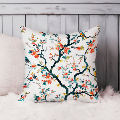 World and Countries Botanical Floral Colorful Chinoiserie Pattern VIII Asian Cultures Pillow Cover