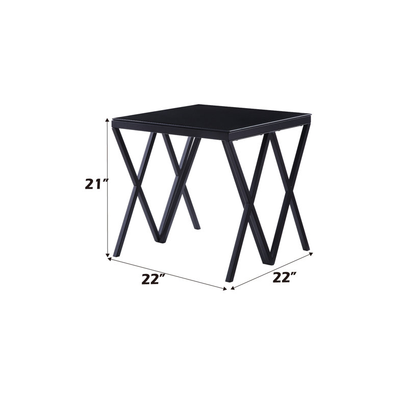 Table de bout avec plateau en verre magenta et finition noire