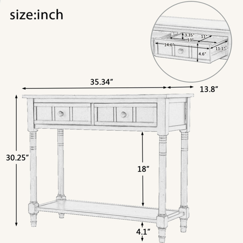 Todo Daisy Series Console Table - Timeless Traditional Style with Two Spacious Drawers & Open Bottom Shelf, Retro Blue