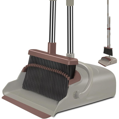 This Upgraded Upright Long-Handled Broom And Dustpan Set Boasts A Larger Capacity And Greater Durability, Making It Suitable For Various Scenarios Including Home, Office, Lobby, And Garage.