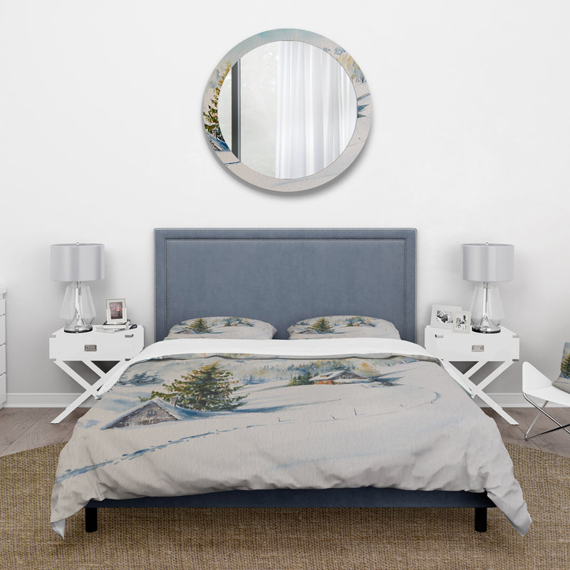 Little House In The Winter Mountains - Ensemble de housse de couette traditionnel - Microfibre de polyester