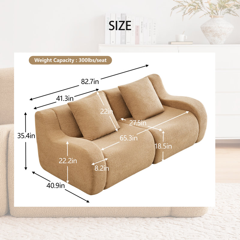 Canapé modulaire 82,7 po en tissu Teddy, Chameau