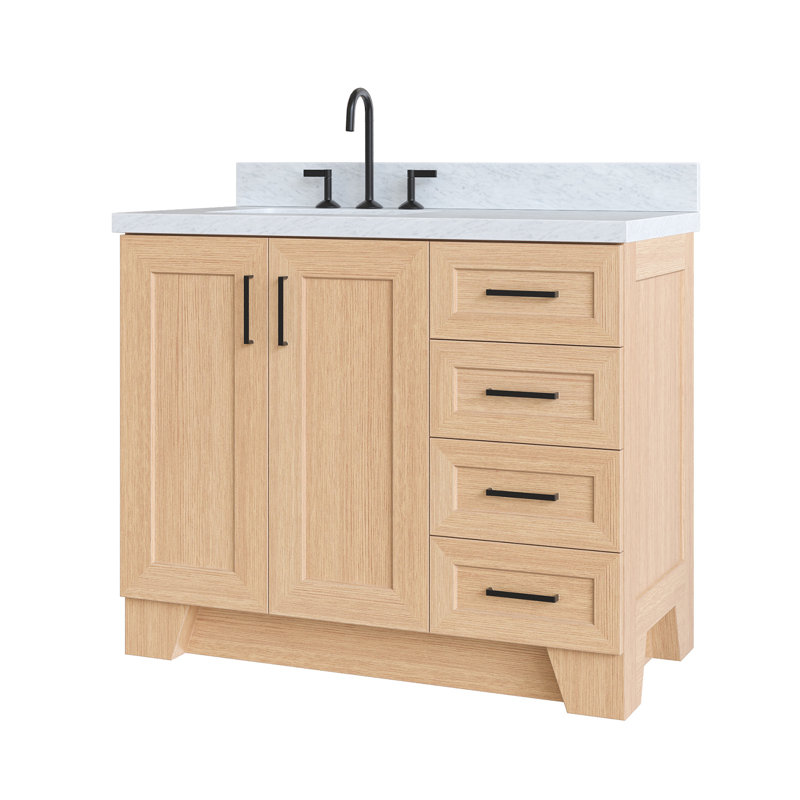 ARIEL TAYLOR 37 IN LEFT OFFSET RECTANGLE SINK VANITY, Left, Rectangle, Natural Oak