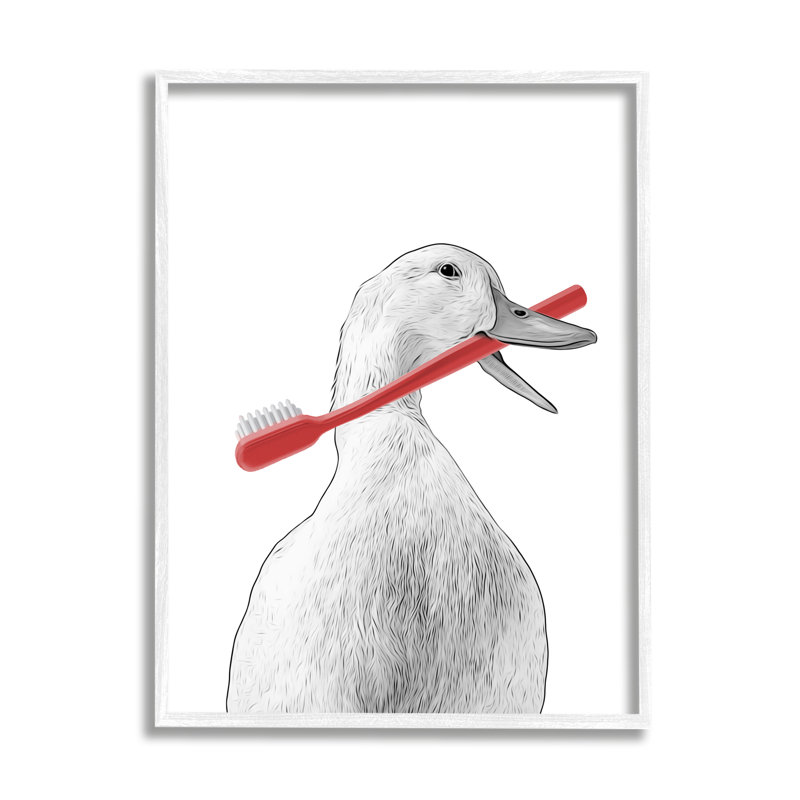 Portrait de canard et brosse à dents par Annalisa Latella, H 11 po x l 14 po x P 1,5 po, Blanc