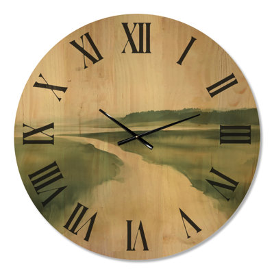 Chemin des marais verts - Horloge murale aquarelle, impression sur bois