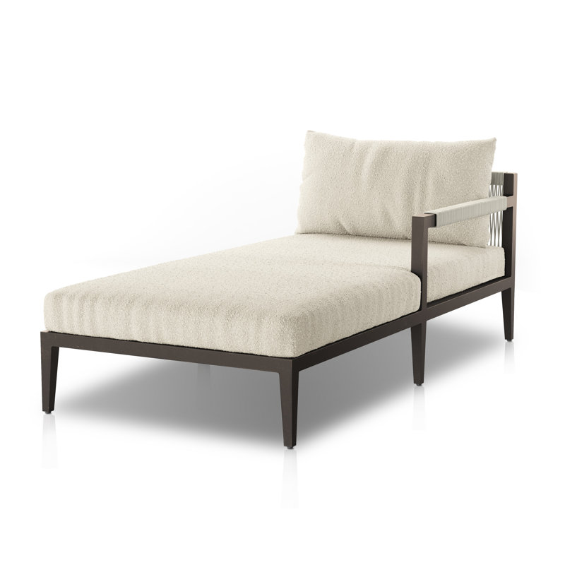 Sherwood Outdoor Chaise Lounge, Weathered Gray/Dark Gray, Fiqa Cream Boucle