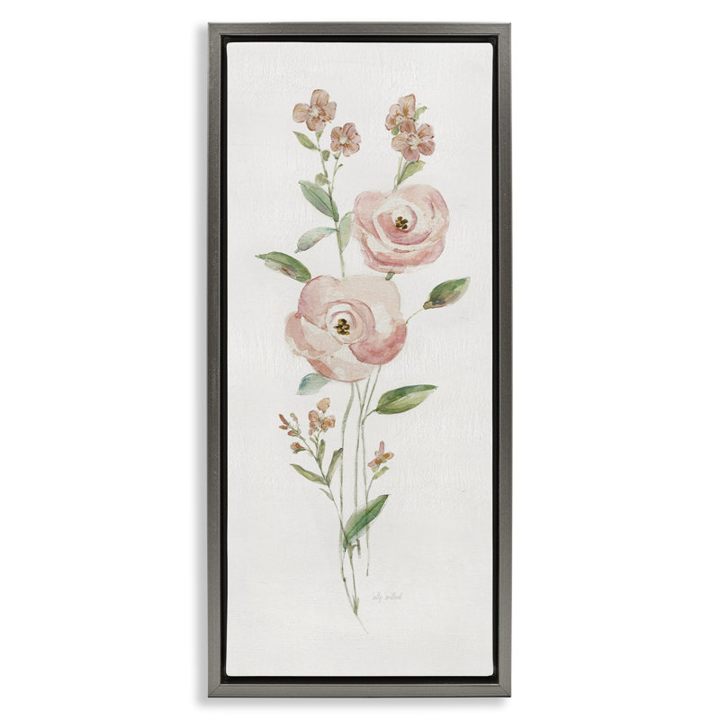 "Soft Rose Sprig", art mural encadré par Sally Swatland, Cadre flottant gris lustré, H 25 po x l 11 po