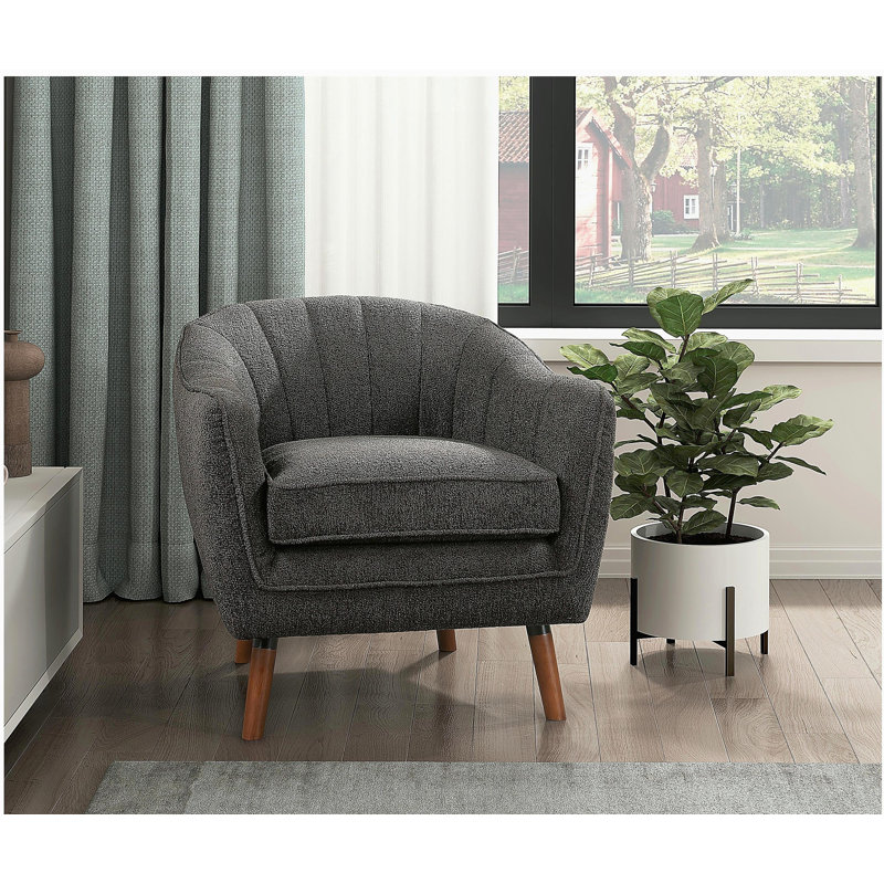 Chaise d'appoint Mid-Century moderne en chenille de couleur charbon anthracite 1pc, Gris anthracite, Brun
