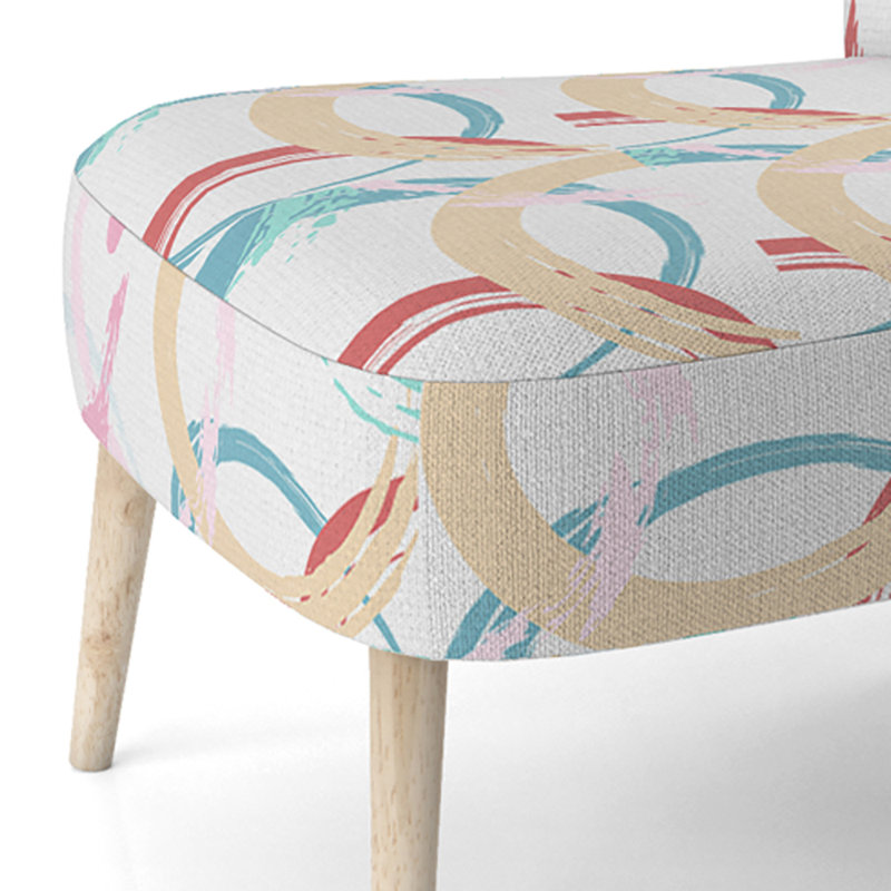 Blue And Brown Circle Pattern - Velvet Upholstered Patterned Accent Side Chair