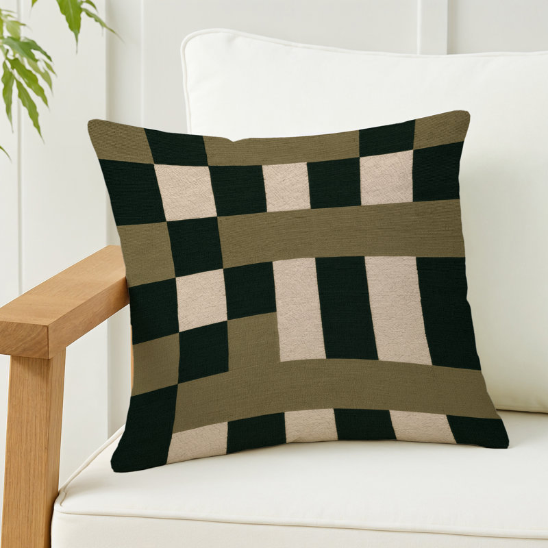 Coussin décoratif intérieur et extérieur ArtDeco, Carré 18 po, Vert à carreaux 246