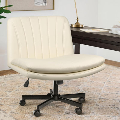Ebern Designs Armless Office Desk Chair with Wheels,Cross Legged,Middle back Chairs for Home Office
