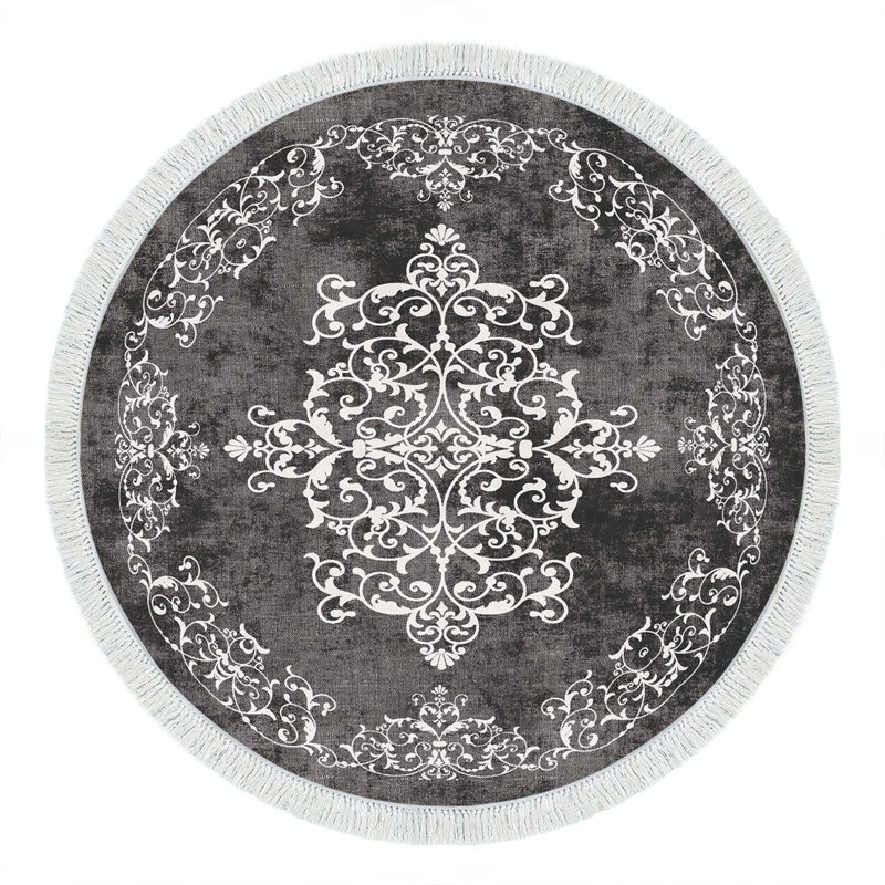 Luxueux tapis 100% polyester gris et blanc 6 x 6 pi | Épaisseur de 0,3 po de hauteur et 0,4 po de hauteur de base | Dessous antidérapant, lavable à la machine à 86 ° F, 900 g / m² | Parfait pour le salon, la chambre à coucher et les espaces repas