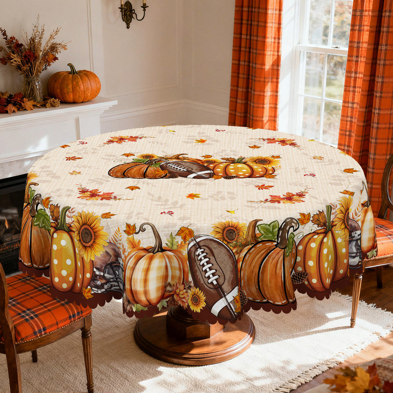 Nappe en polyester avec motif citrouille de saison des récoltes, lavable à la machine