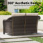 2-Person Polyethylene Wicker Outdoor Loveseat Sofa with Beige Cushions-1368491899