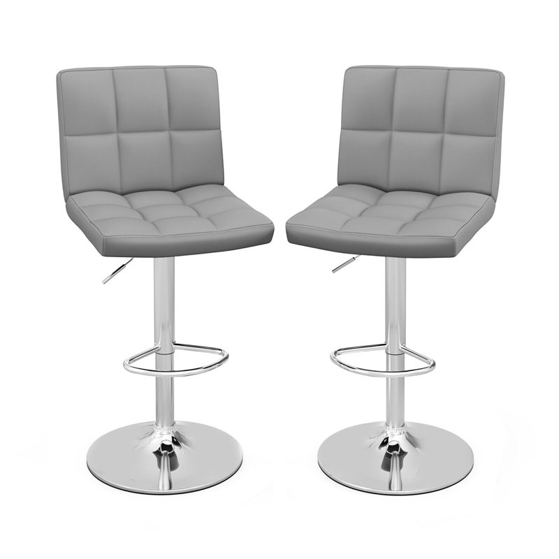 Tabouret de bar réglable à hauteur de comptoir Ebern Designs en cuir avec dossier gris, 2