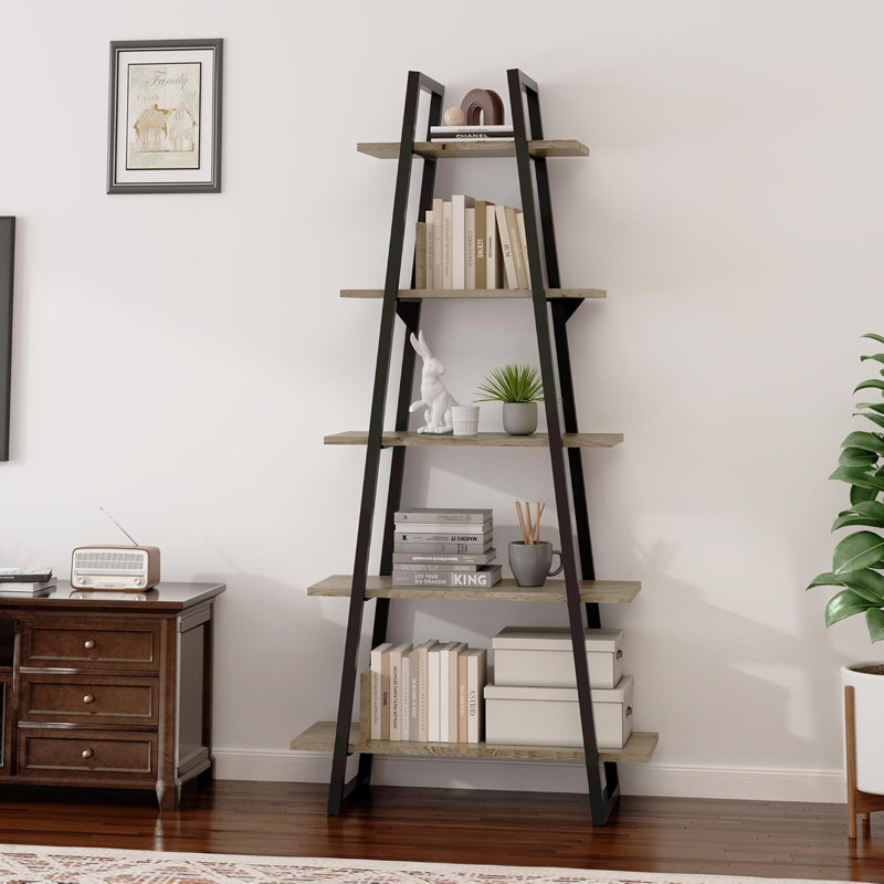 Bookshelf 5 Tier Industrial Wood, Book Shelf, Tall Open Rustic Etagere Bookcase