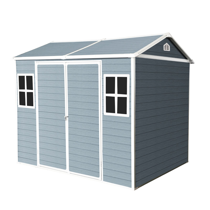 Gray Resin Outdoor Shed 8X6 Ft - Waterproof With Floor, 2 Windows & Lockable Door For Backyard, Patio, Garden Garden, Patio Windows,