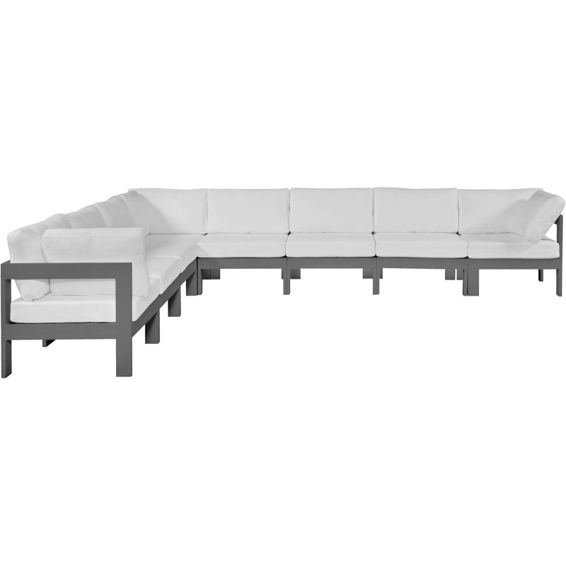 Otilla 150'' Wide Aluminum Patio Sectional with Cushions, Dark Gray, White