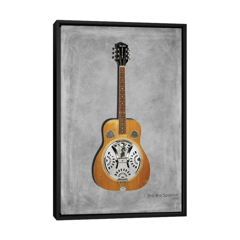 « gretsch cho-bro espagnol, 1970 », impression sur toile tendue, H 26 po x l 18 po x P 1,5 po, Toile avec cadre noir
