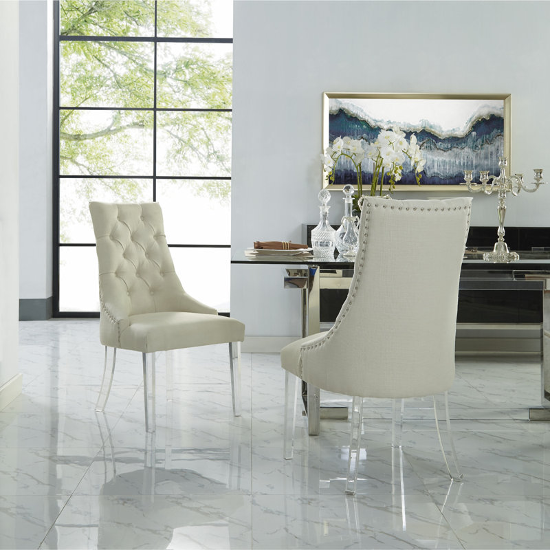 Baek Jane Acrylic Leg Dining Chair, Linen Cream/White