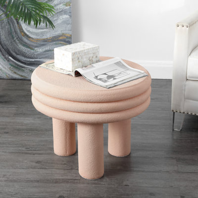 Rashida 18" Modern Round Polyresin Indoor Outdoor Accent Coffee Table, Weather Resistant Ribbed Stacked Ring, Pink Frosted