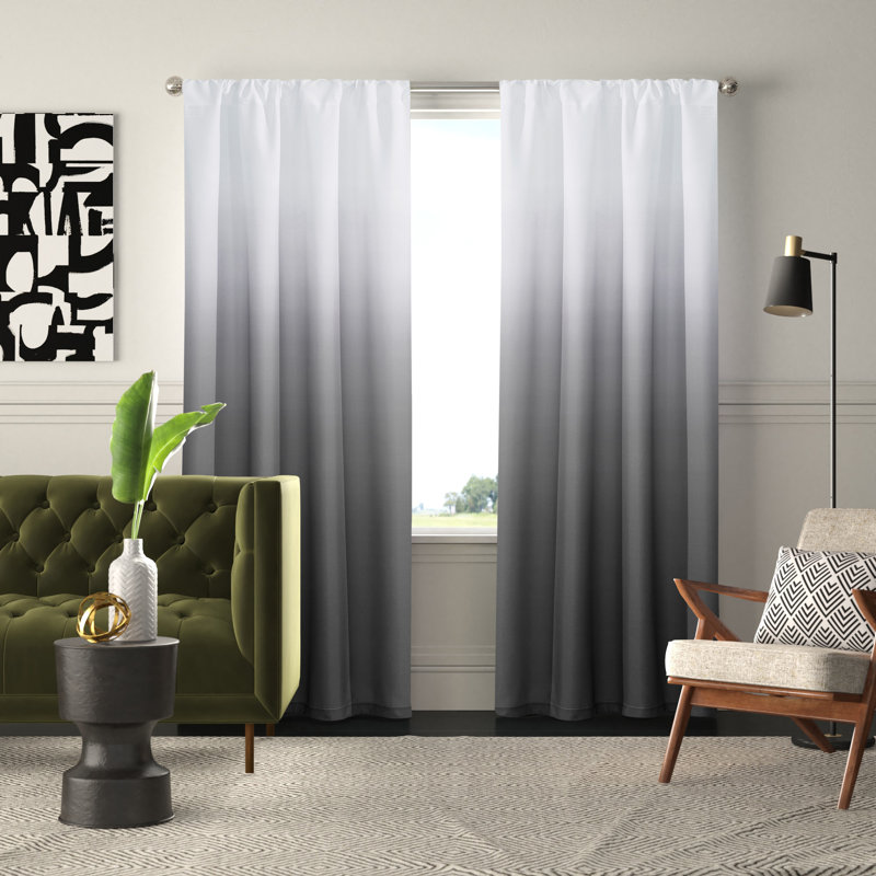 Ombre Room Darkening Curtains for Living Room 40"W x 84"L Machine Washable Panel Pair, Black, 40"W x 84"L