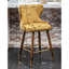 Tabouret de comptoir moderne Mid-Century 2 pièces, similicuir bleu, bouton, garniture cloutée, pieds en noyer, cuir doré - repose-pieds - garniture élégante