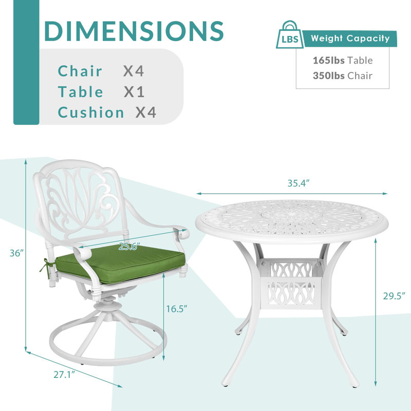 Ensemble repas d'extérieur rond L 35,4 po pour 4 personnes, Vert, Blanc