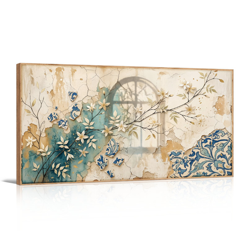 Ensemble d'une toile mosaïque florale, L 40 po x H 20 po, Naturel