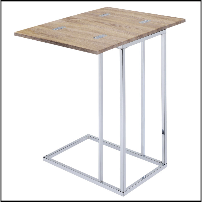 Table d'appoint en chêne patiné et chrome