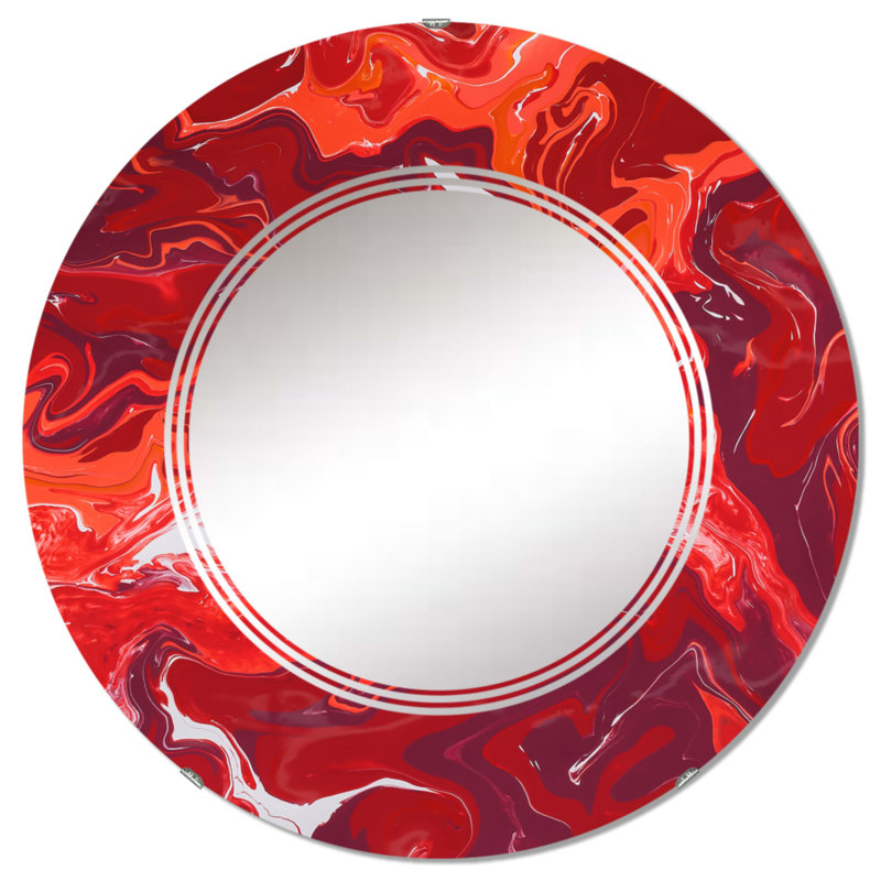 Rouge et blanc ondulations de marbre - miroir mural moderne, 24 po x 24 po
