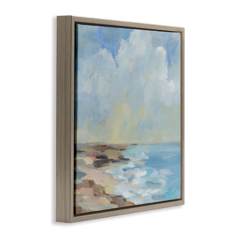«By The Beach Shore», art mural sur toile flottante par Silvia Vassileva, Cadre flottant orme Montalcino, H 25 po x l 25 po