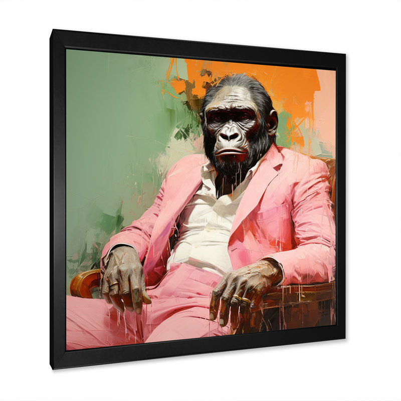 Rose et noir, premier costume de gorille - art mural gorille, Cadre photo noir, H 36 po x l 36 po x P 1,5 po