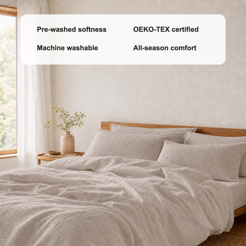 Ensemble de draps 4 pièces en mousseline de coton blanc et beige, Ensemble de draps pour très grand lit avec 3 piè, Beige